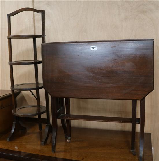 A three fold mahogany cake stand and a mahogany Sutherland table W.28cm and W.60cm